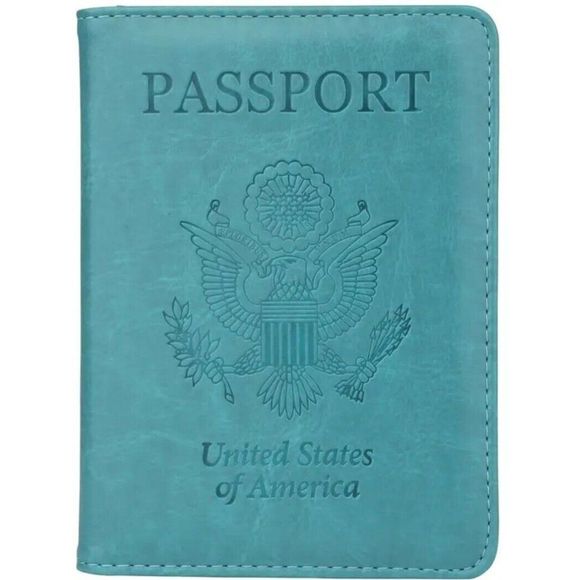 TEAL GREEN US Passport Holder Protector Cover Travel Bifold Organizer Billfold - Picture 4 of 7